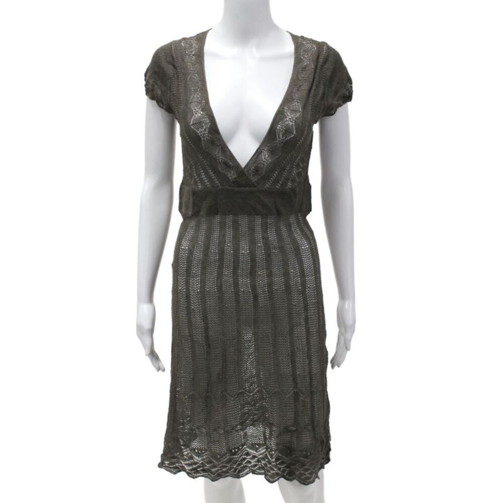 Theory Womens Sweater Dress Brown Striped V-Neck Short Sleeve Bohemian Size S